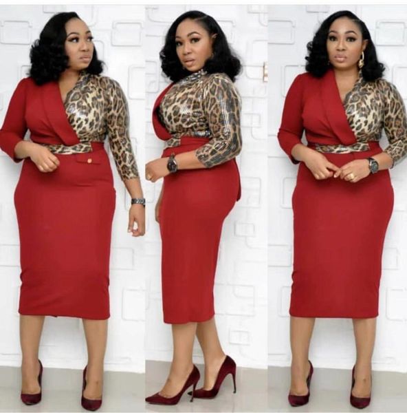 

hgte red leopard print fashion dress women's african dress slim v-neck temperament, Black;gray