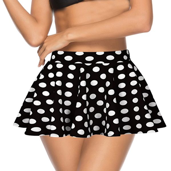 

women skirt spots printed high waist pleated hem casual skirt for summer ty53, Black
