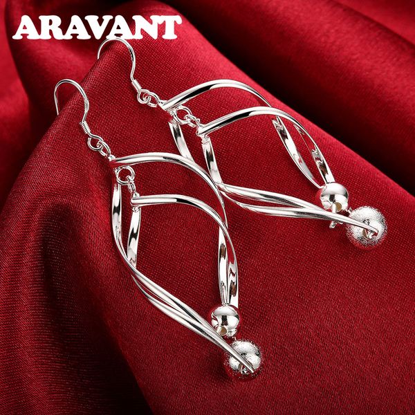 

2020 new arrival 925 silver women twist sanding ball hanging long drop earring jewelry, Golden