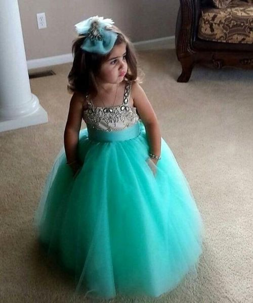 

vestido comunion 2020 custom made beaded mint green tulle long flower girl dress a line birthday party gowns, Red;yellow