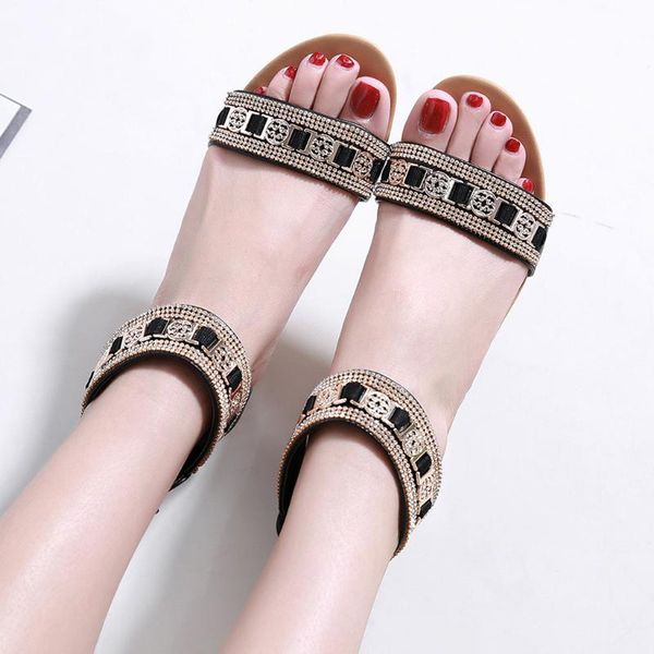 

fashion women sandals bohemia shoes wedges shoes rhinestone middle heel sandals, Black