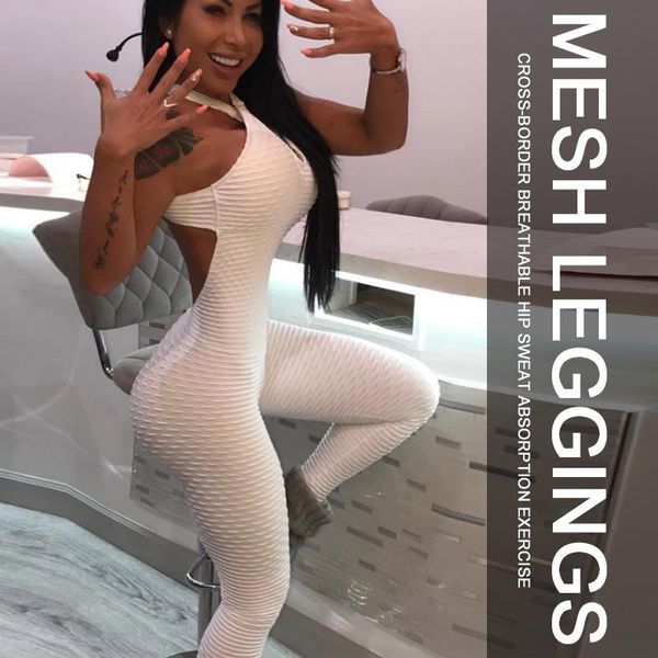 

romper yoga pants backless jumpsuit hollow out hip push up high waist casual halter bodysuit 2020, White;red