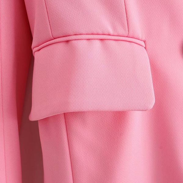

women fashion solid color pink blazer double breasted long sleeve pockets outwear suit office lady casual slim jacket ct208, White;black