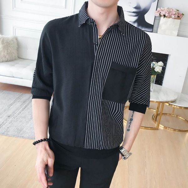 

men's casual shirts male personality patchwork color night club prom tuxedo blouses korean shirt men slim fit long sleeve, White;black