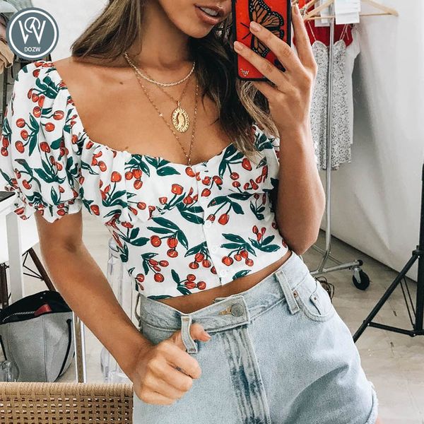 

vintage square neck print tank women summer ruched crop cool girls streetwear chic slim fit feamle tees 2020, White