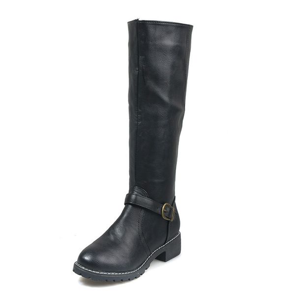 

winter women knee high boots women motorcycle boots mid heels dress thigh high shoes mujer plus size 34-43, Black
