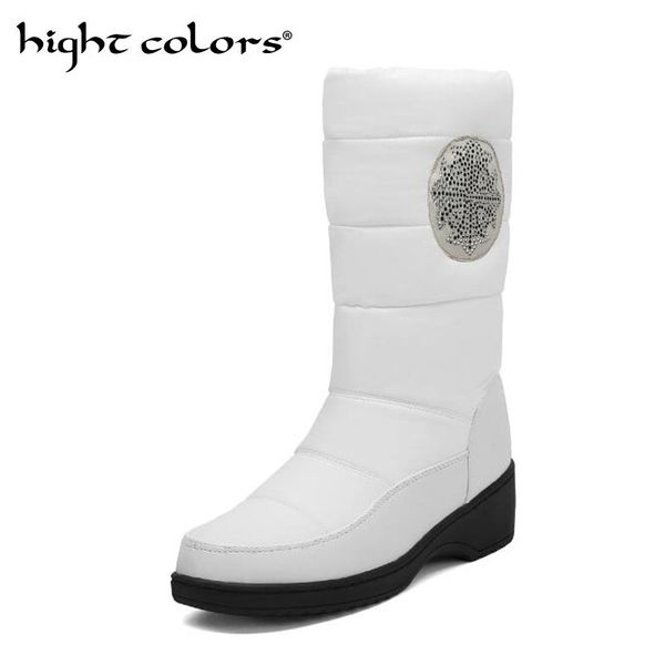 

platform women snow boots waterproof nylon plus size 40-44 womens mid calf boots platform plush warm shoes winter black red hx79