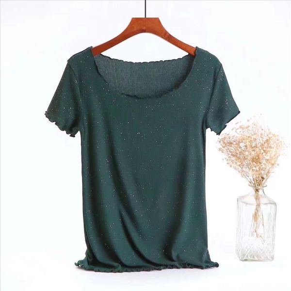 

lotus leaf thread sade silver modal round collar short sleeve mask t-shirt female slim base shirt, White