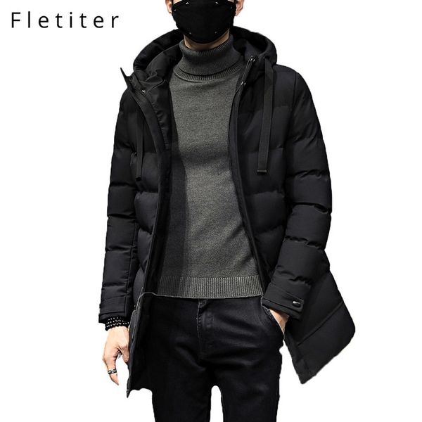 

fletiter brand men hooded parkas new fashion mens quality casual long jacket coats male windproof thick winter parkas outerwear, Tan;black