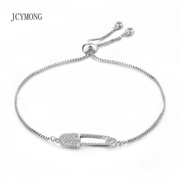 

jcymong new design silver color elegant cubic zircon pin shape charm bracelet for women adjustable pulseira feminina jewelry, Golden;silver