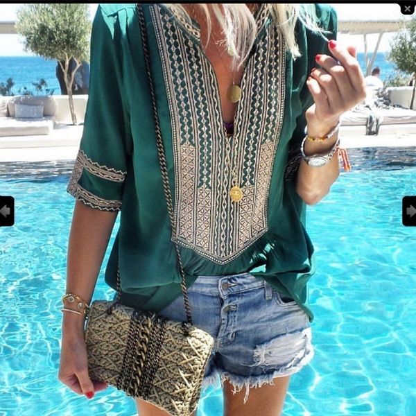 

женские топы блузы для женщин богемское лето топ туники женщины блузы размер 5xl рубашка для женщин хлопка сыпучих boho печать половина рука, White