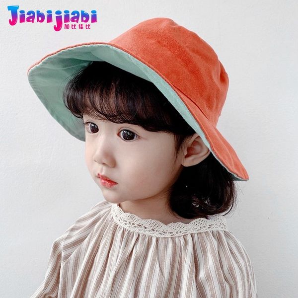 

children's reversible hat spring autumn korean big brim basin hat boys girls kids casual foldaway sun bucket hats 2.5-7 old