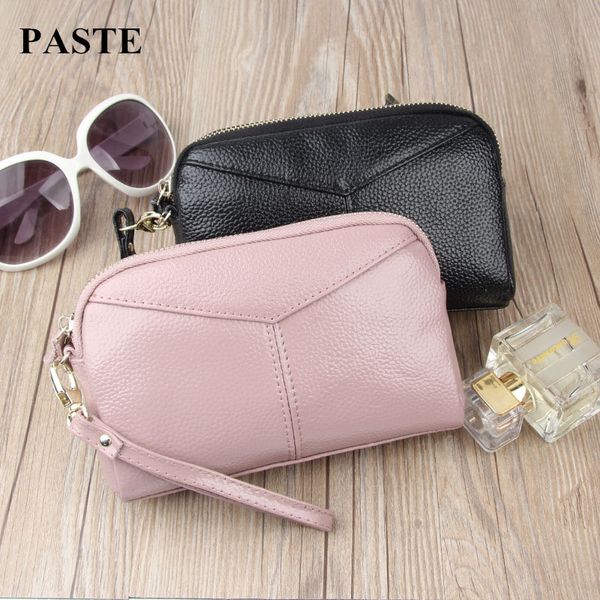 

new 2019 women day clutch bag genuine cow leather wallets/ fashion wristlet change phone purse small cowhide bags for girls