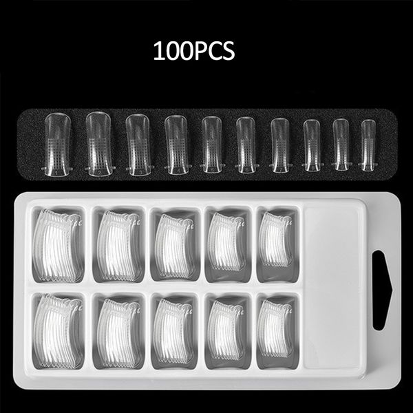 

100pcs transparent acrylic nail art full nail tips extension false fake tips finger decor clear finger decor, Red;gold
