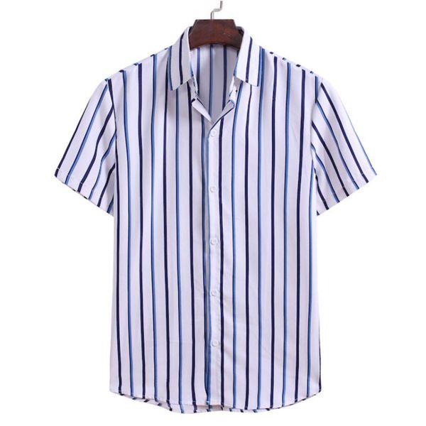 

men's casual shirts kissqiqi men striped shirt fashion lapel short sleeve button loose streetwear blouse maximum asian size -3xl, White;black
