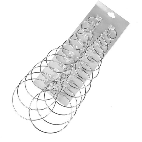 

12 pairs of simple punk big hoop earrings set multiple stud earrings big hoop jewelry exaggerated metal, Silver
