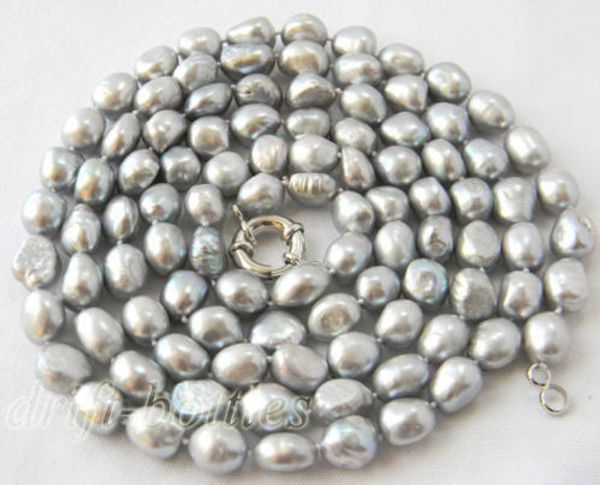 

50'' 10-11mm gray baroque freshwater pearl necklace, Silver