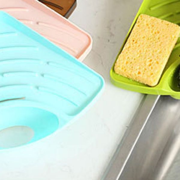 

kitchen bathroom sink triangle sponge holder rack multifunctional drain shelf soap cleaning brush corner storage organizer