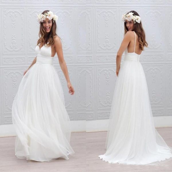 

2019 Beach Summer Boho Wedding Dresses Sexy Backless Spaghetti Straps Floor Length Wedding Bridal Gowns Bohemian Formal Dresses For Wedding