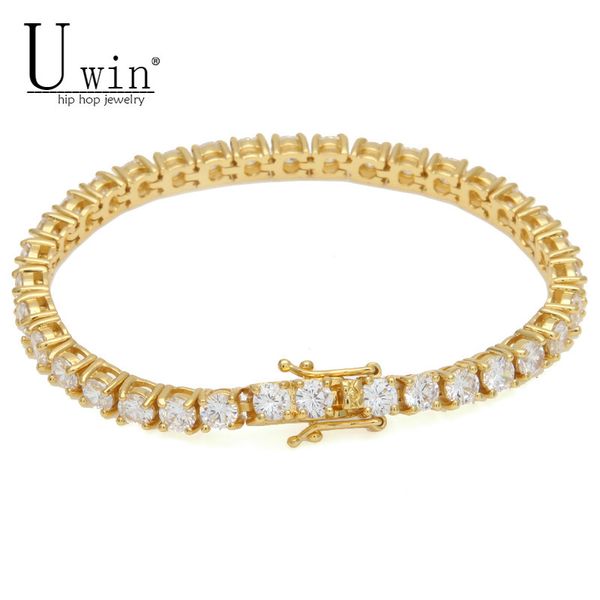 

uwin mens циркон теннис цепи браслет золото серебро цвет медь материал iced out 1 row cz chain хип-хоп браслет 3мм 4мм 5мм y200107, Golden;silver
