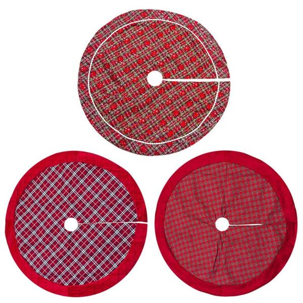

100cm christmas tree skirt cloth checked red edge apron new year home decor