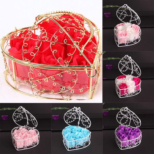 

6pcs box handmade scented rose soap flower romantic bath body soap rose with gilded basket for valentine wedding gift wx9-1221