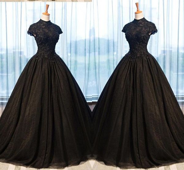 

2020 Black Lace Вечерние платья бальные платья высокого шеи аппликация бисером империи