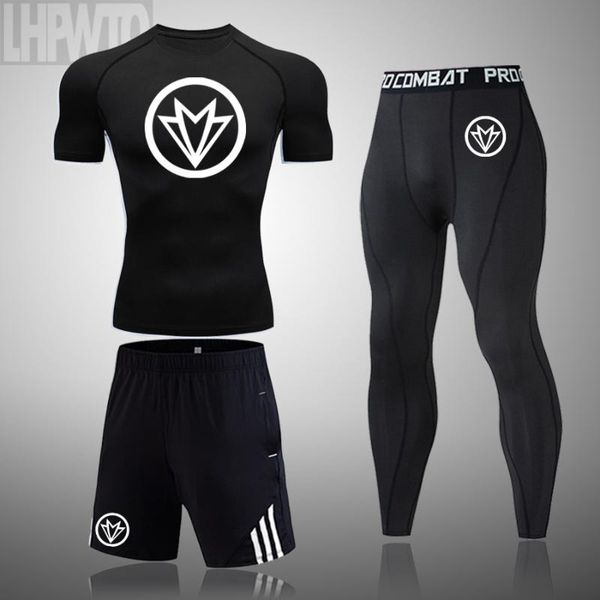 

falcon new compression tracksuit fitness tight sportswear running set short t-shirt leggings men's sportswear gym sport suit, Black;blue