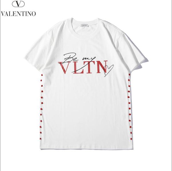 

explosion men's t-shirt fashion men's summer casual solid color letters street clothing t-shirt rivet cotton round neck short slee, Black