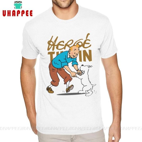 

cartoon tintin latest tee shirts s-6xl man slogan cotton, White;black