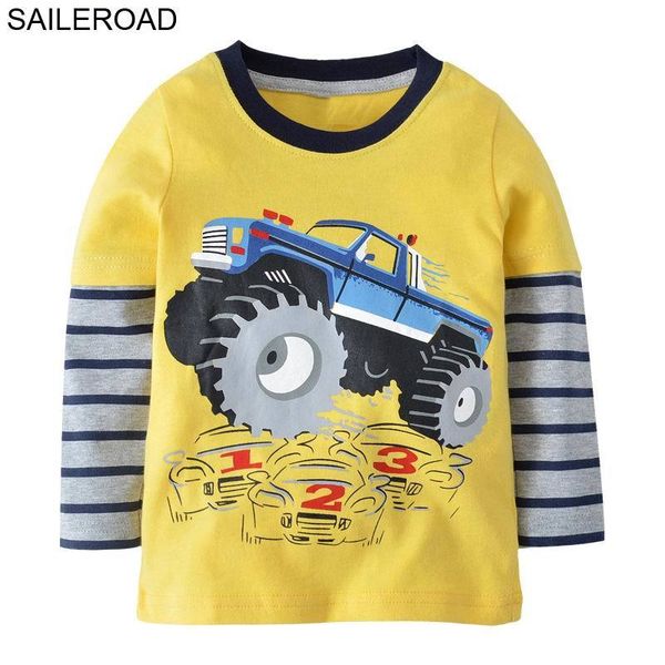 

saileroad cartoon tractor vehicle boys long sleeve tshirt cotton children's t-shirt girl long sleeve autumn baby clothes y200704, Blue