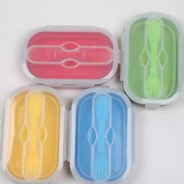 

800ml ilicone foldable lunch box with fork food container outdoor camping bento box eco friendly collap ible alad bowl cca10834 50pc