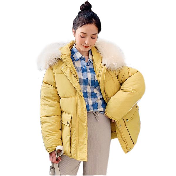 

chic short fur coat hooded bakery winter down coat heavy jacket oversize thick warm cotton padded wadded parkas side belt design, Black