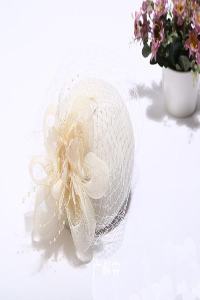 

fashion women wedding hat flower black bridal party gifts veil hair with comb pearl beaded bridal hats and fascinators aubjn, White