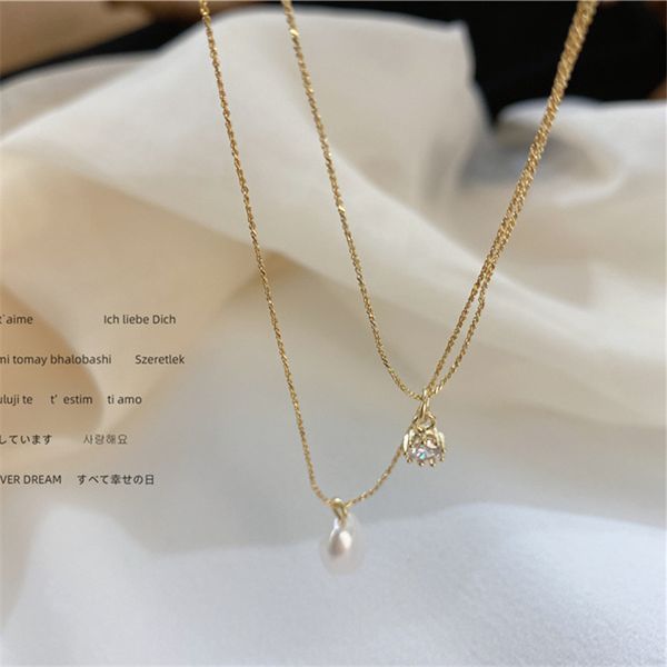 

huanzhi 2020 new korea simple vintage double layer pearl rhinestones 2pc/set necklace for women girls party jewelry gifts, Silver