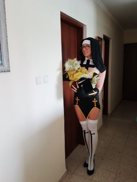 Atacado-preto Branco Sexy Nun irmã traje Virgem Maria Nuns Trajes Adulto Mulheres Dia das Bruxas Cosplay Party Dress + Hood + Luvas + Meias