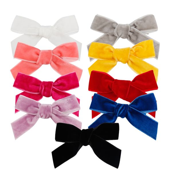 

drop shipping 3" hair accessories kids velvet hair bows for girls knot hair clips baby mini hairpins handmade barrettes headwear 20pcs/, Slivery;white