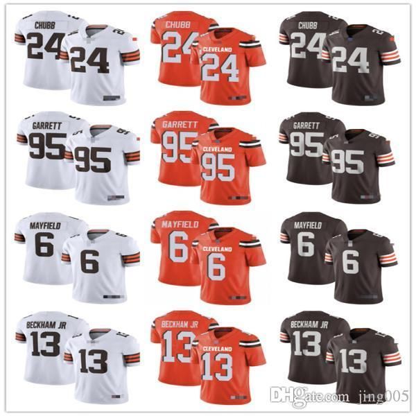 

mens cleveland browns 13 odell beckham jr 6 baker mayfield 95 myles garrett 24 nick chubb whiteÂ brown orange custom football jerseys, Black;red