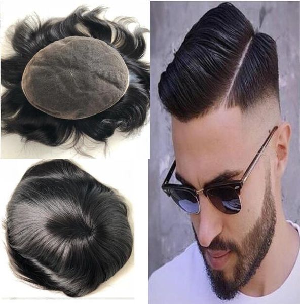 2019 Natural Black Color 1b Lace Wig For Black Men Toupee Mens