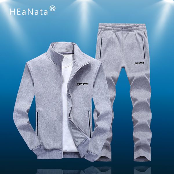 

new men sport set spring tracksuit long sleeve sweatshirt gym fitness pants workout running suit zipper coat sweatpants, Black;blue