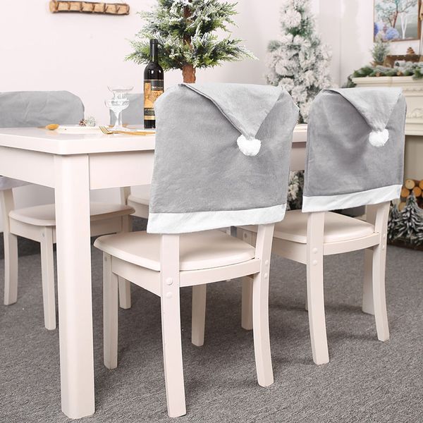 

christmas decorations gray non-woven chair cover for home restaurant big hat new year's gift