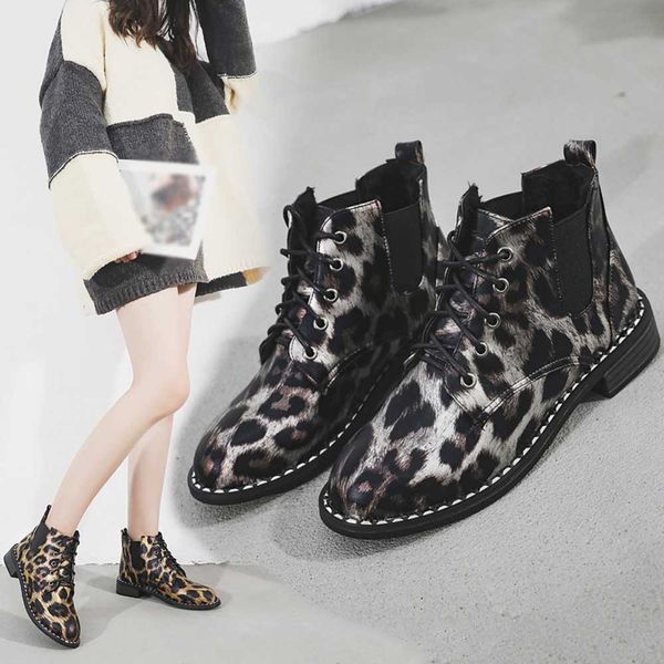 

women short boots 2019 new fashion leopard print bow lace ankle boots flat casual suede single leopard shoes booties, Black