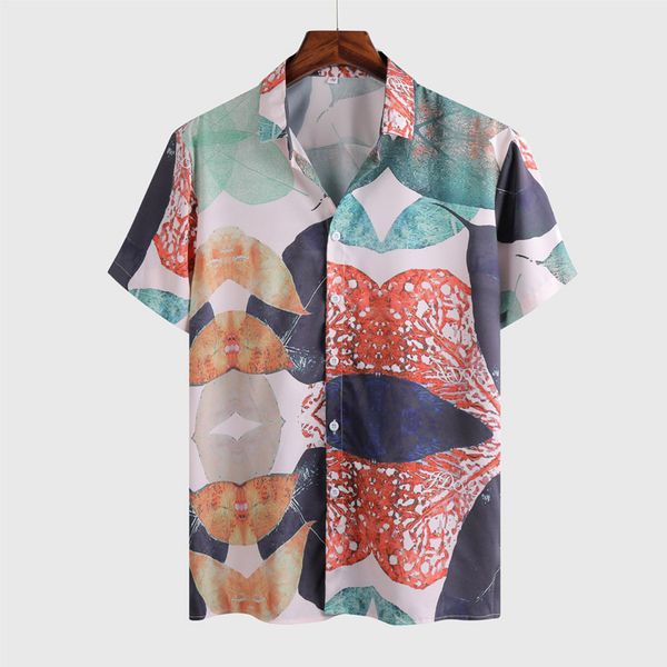 

men's casual shirts hawaii fashion summer mens floral printed turn down collar short sleeve loose holiday camisa, White;black