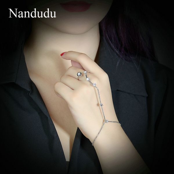 

nandudu fashion palm bracelet bangle connected finger ring palm bangle crystal handlets jewelry gift r1010, Black