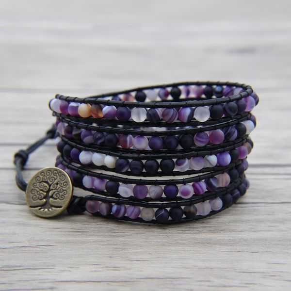 

purple beads leather wrap bracelet mabeaded boho jewelry beaded wrap bracelet birthday gift purple mabead jewelry, Golden;silver