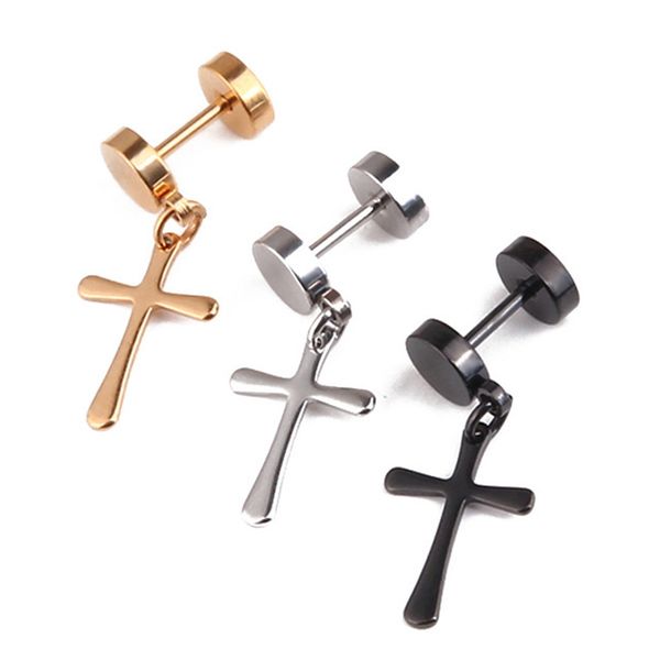 

1pc gold/silver/black chic earrings cross pendant men female jewelry fashion gift party korea style charm, Golden;silver