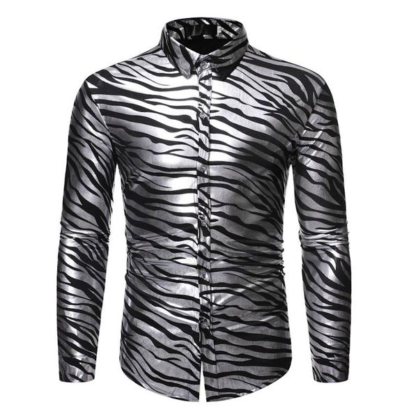 

мода европейский кодекс мужчины рубашка с длинным рукавом мужчины zebra stripe hot gold ночной рубашка золото серебро цвет размер s-xl разме, White;black