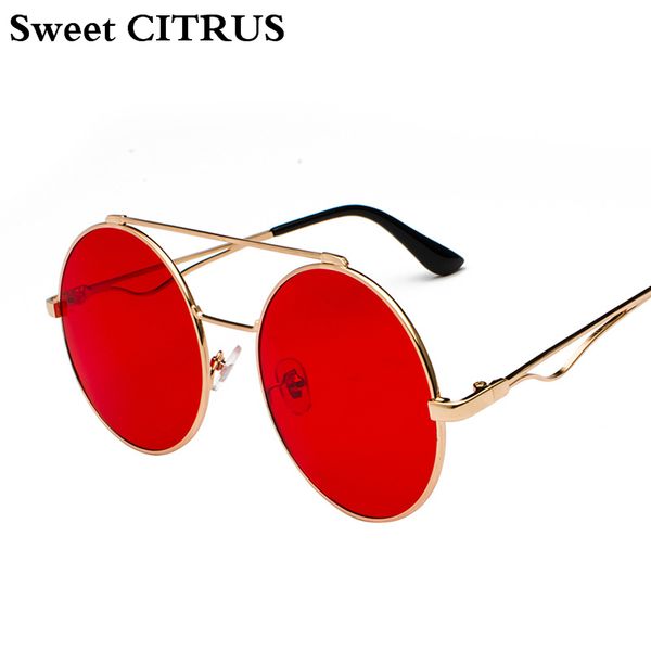 

sweet citrus fashion oversize round sunglasses women men punk vintage mirror sun glasses classic retro metal shades gafas de sol, White;black