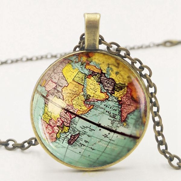

fashion retro dome glass globe pendant necklace earth planet earth world map ball pendant charm chain necklace jewelry, Silver