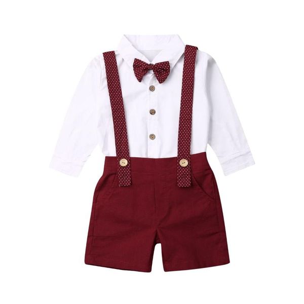 

2pcs малышей baby boy дети джентльмен одежда белая футболка с длинным рукавом топы + биб брюки шорты комбинезоны одежда нижнее set, White